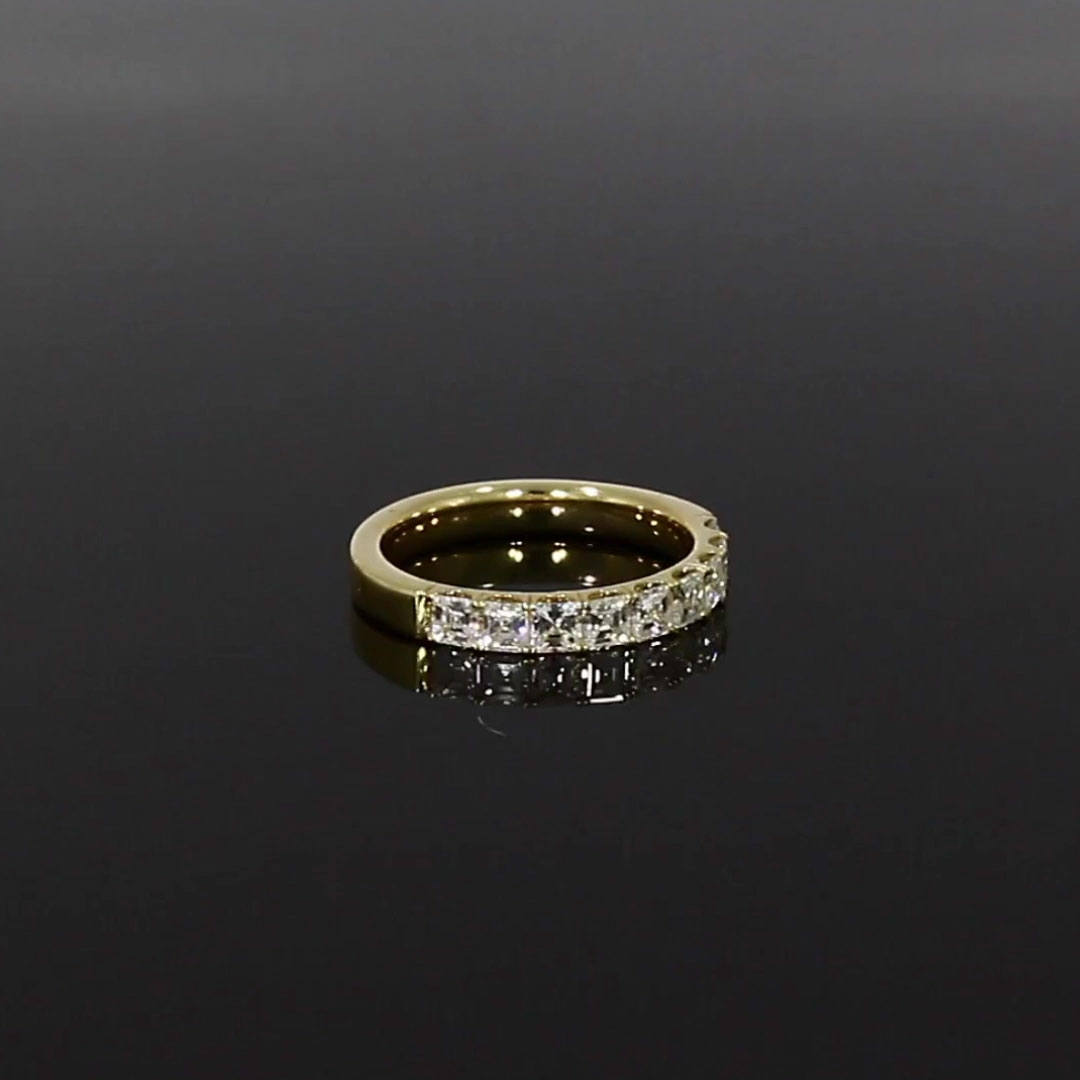 Asscher Cut Diamond Nine-Stone Ring 1.08ct in 18ct Yellow Gold