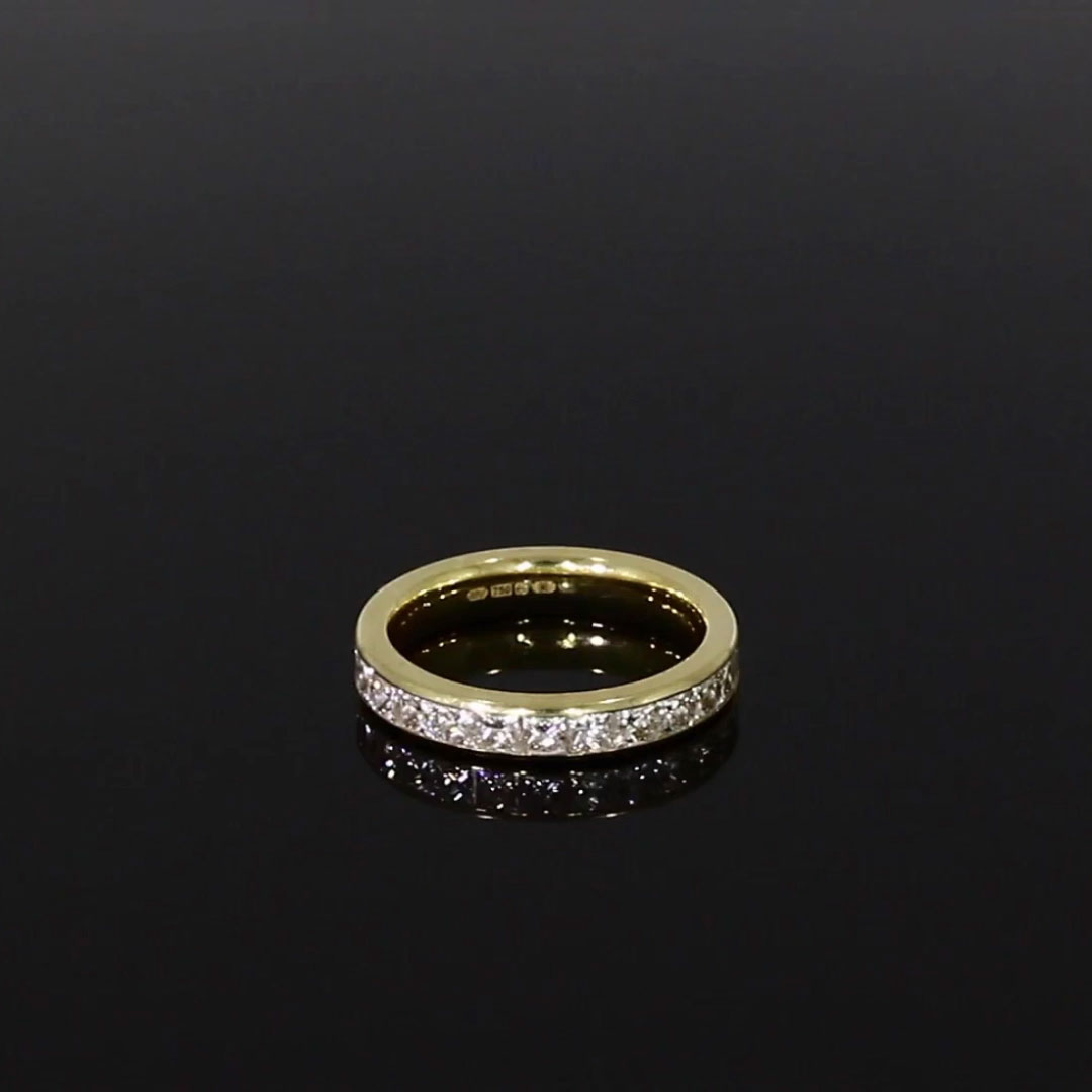 French Cut Diamond Eternity Ring 1.48ct in 18ct Yellow Gold