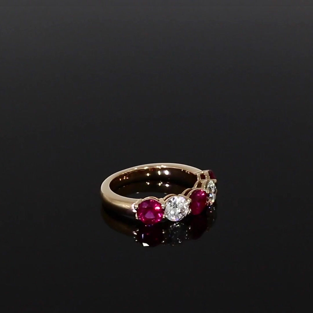 Five Stone Ruby and Diamond Ring 2.50ct in 18ct Rose Gold