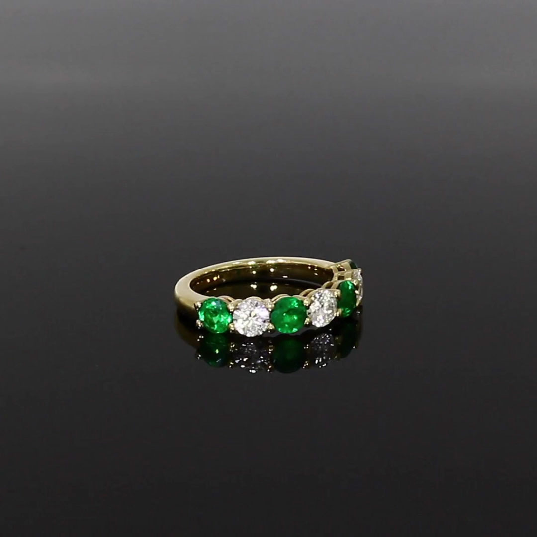 Seven Stone Emerald and Diamond  Ring 2.10ct in 18ct Yellow Gold