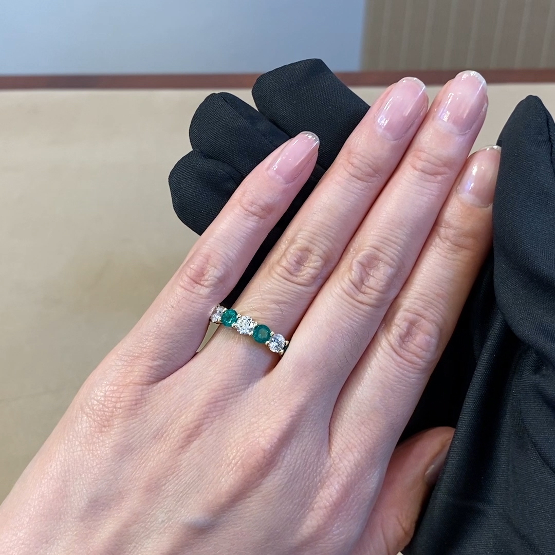 Seven Stone Emerald and Diamond  Ring 2.10ct in 18ct Yellow Gold