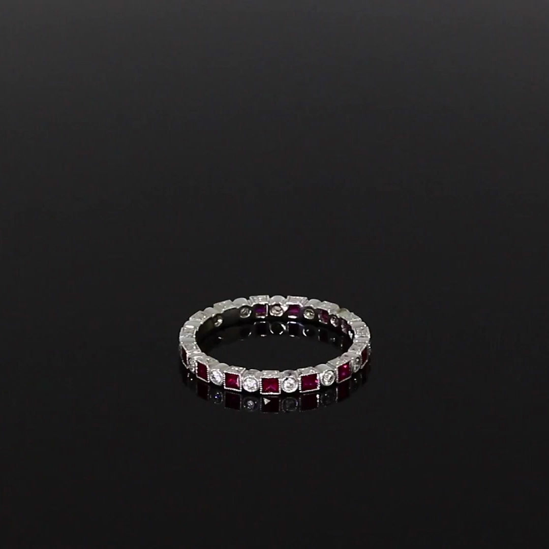 Princess Cut Ruby and Diamond Eternity Ring 0.86ct in 18ct White Gold