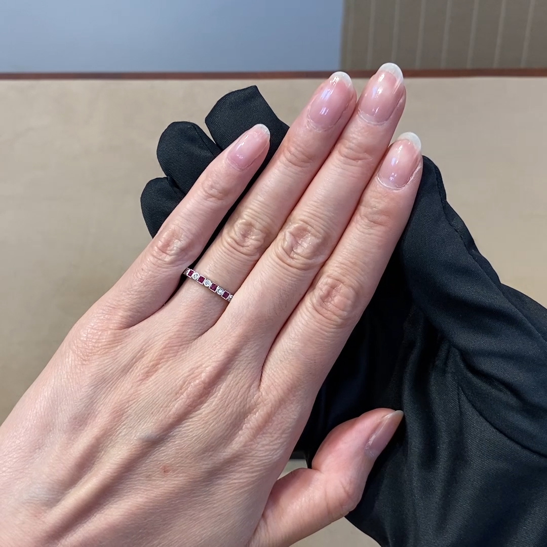 Princess Cut Ruby and Diamond Eternity Ring 0.86ct in 18ct White Gold