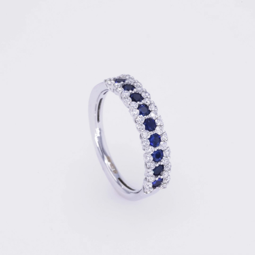 Brilliant Cut Sapphire and Diamond Ring<br /> 0.81CT in 18CT White Gold