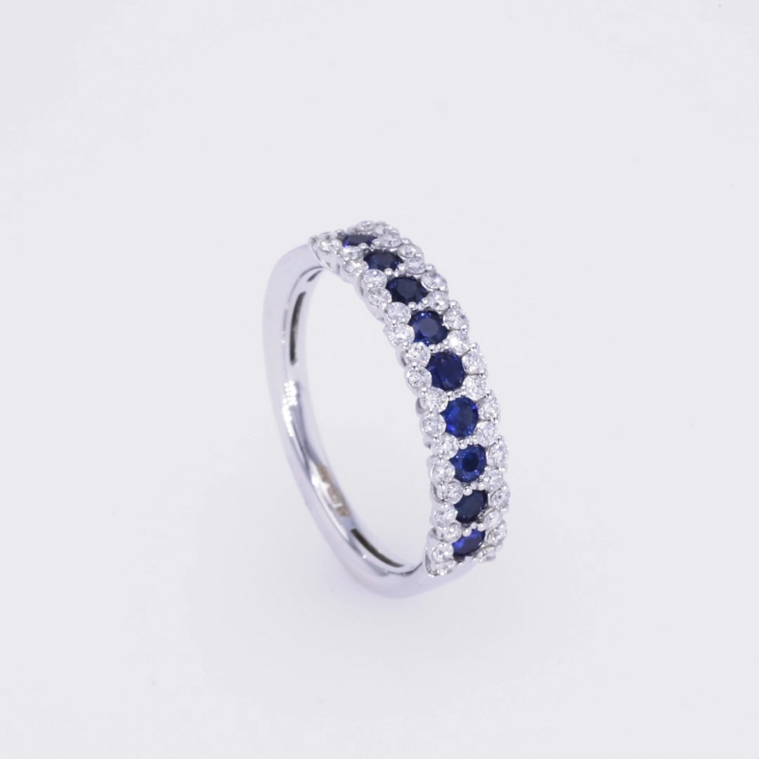 Brilliant Cut Sapphire and Diamond Ring 0.88ct in 18ct White Gold