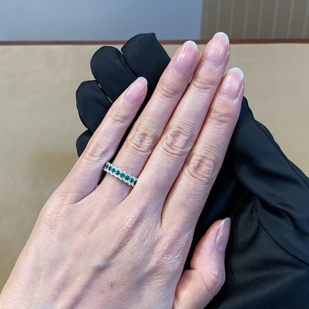 Emerald and Diamond Eternity Ring 0.69ct in 18ct White Gold