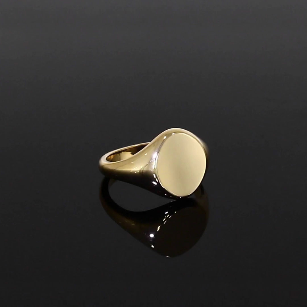 Plain Oval Signet Ring 15x13mm in 9ct Yellow Gold