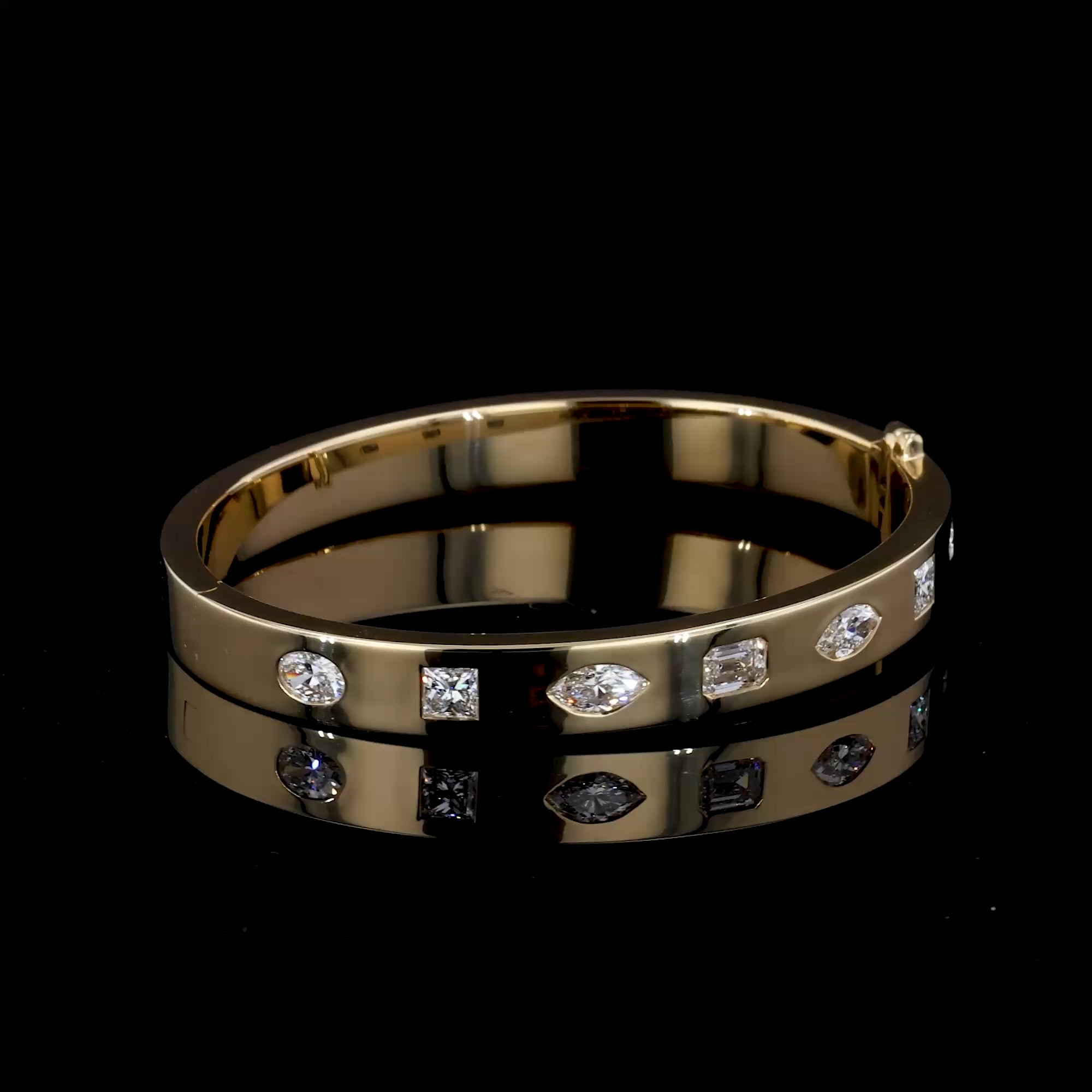 Marquise, Oval, Princess and Emerald Cut Natural Diamond Classic Bangle in 18ct Yellow Gold