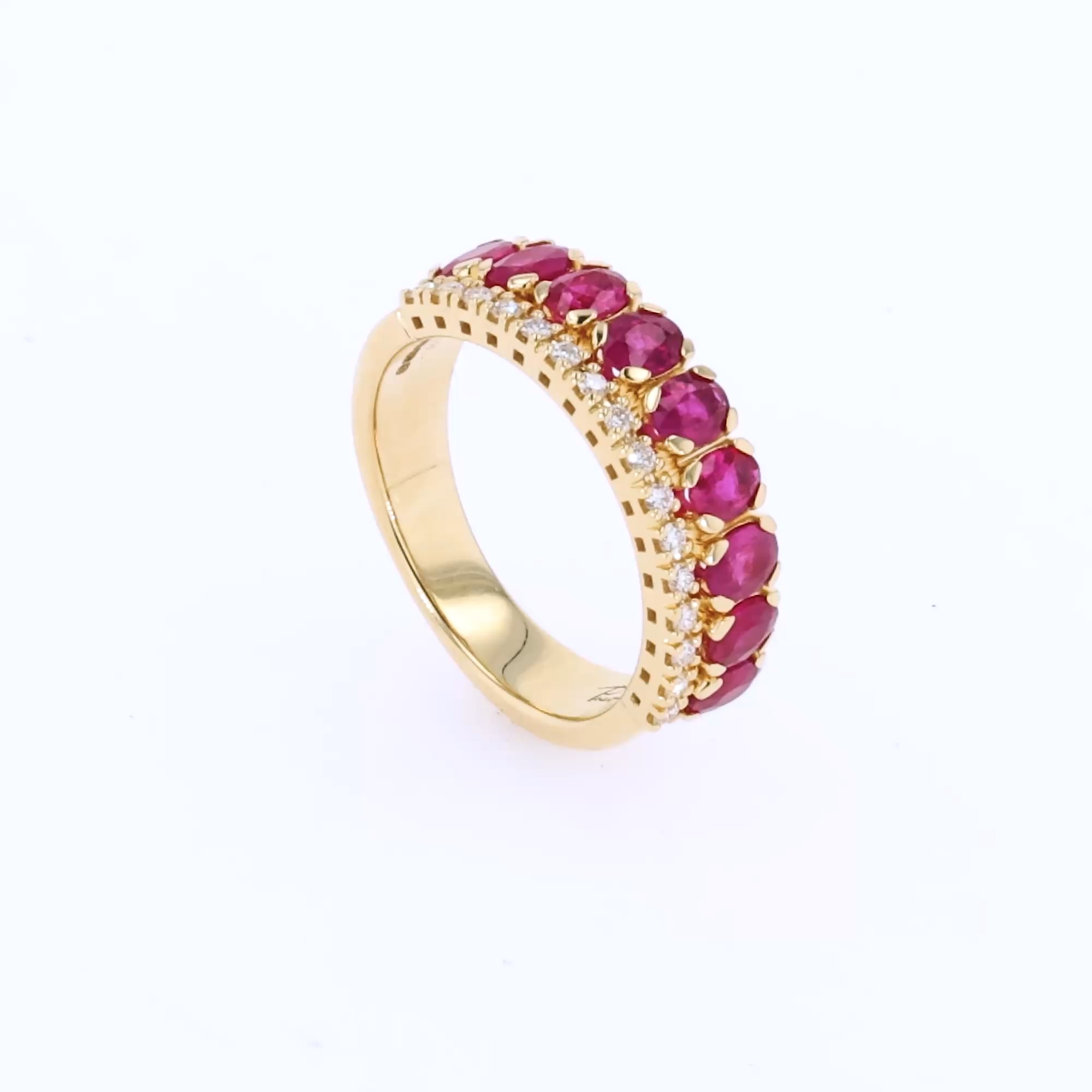 Oval Cut 1.70ct Ruby and Diamond Half Eternity Ring in 18ct Yellow Gold