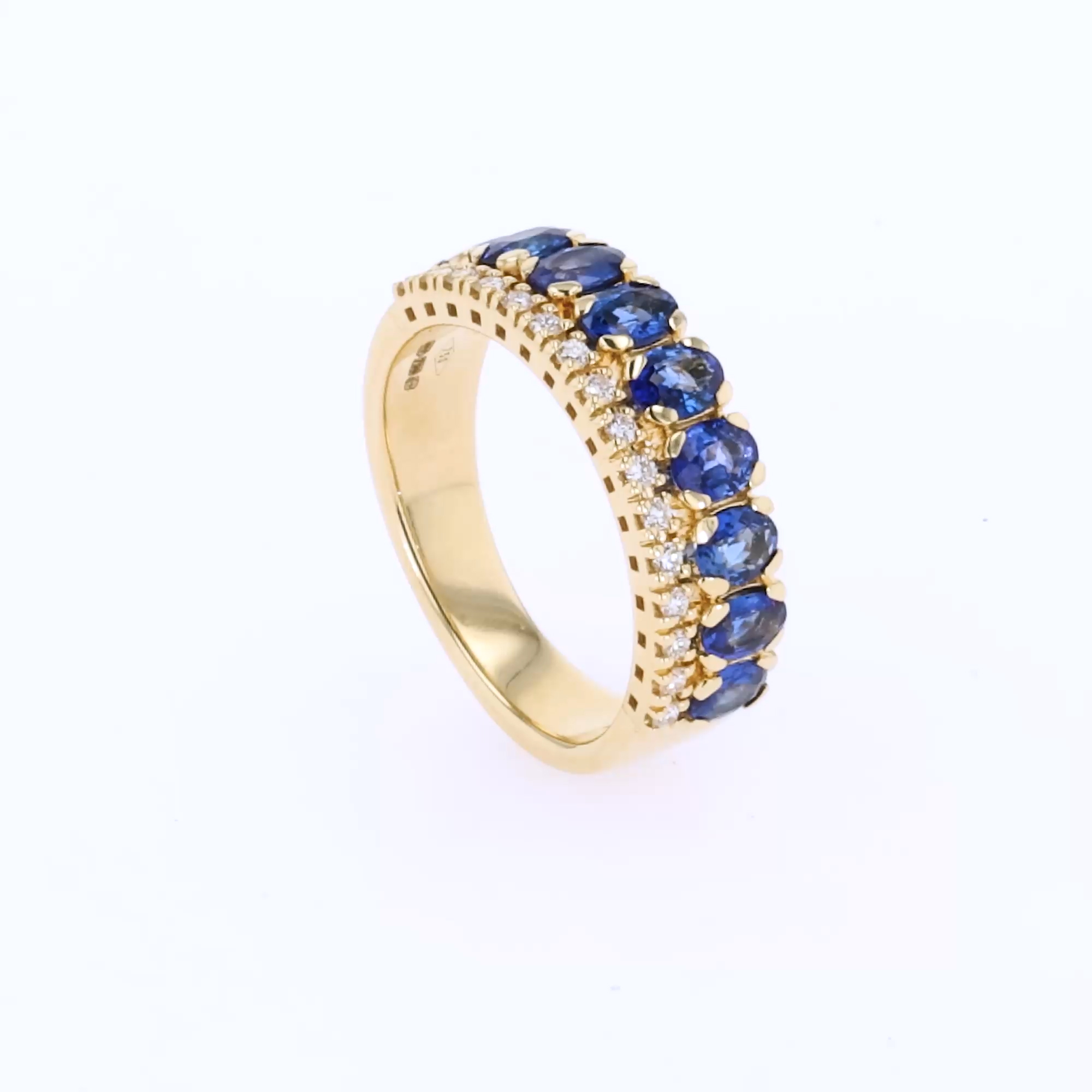 Oval Cut 1.86ct Sapphire and Diamond Half Eternity Ring in 18ct Yellow Gold