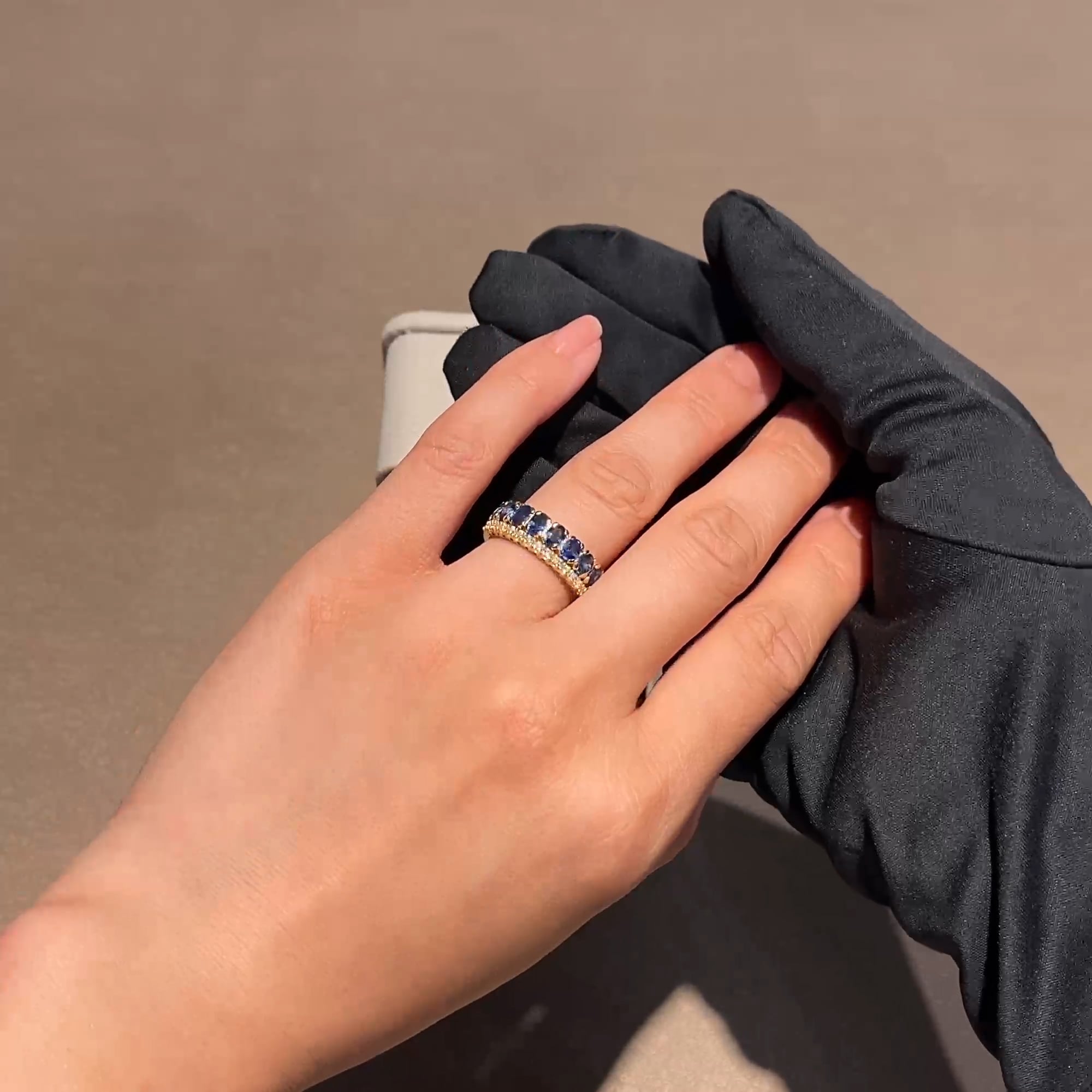Oval Cut 1.86ct Sapphire and Diamond Half Eternity Ring in 18ct Yellow Gold
