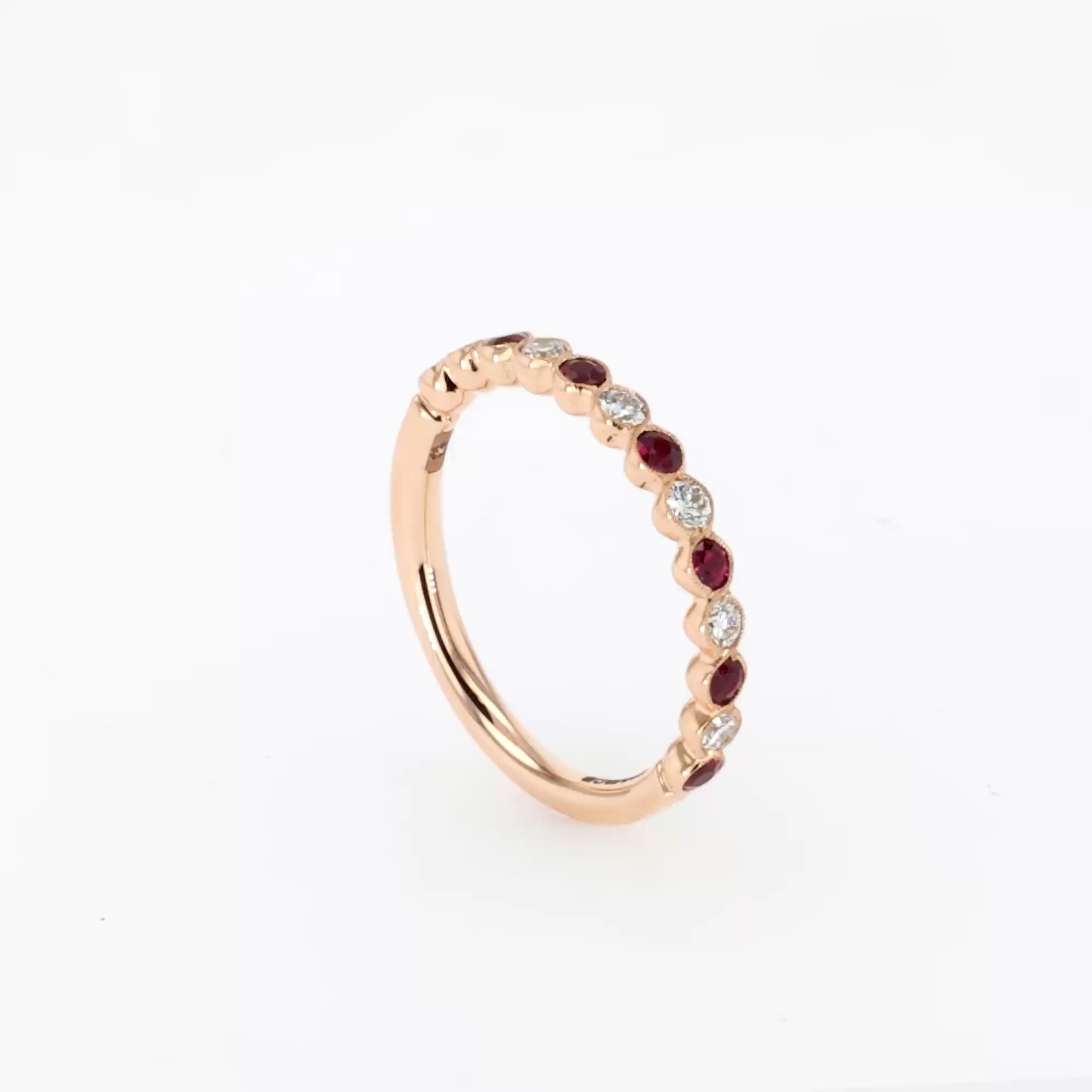 Brilliant Cut 0.35ct Ruby and Diamond Half Eternity Ring in 18ct Rose Gold