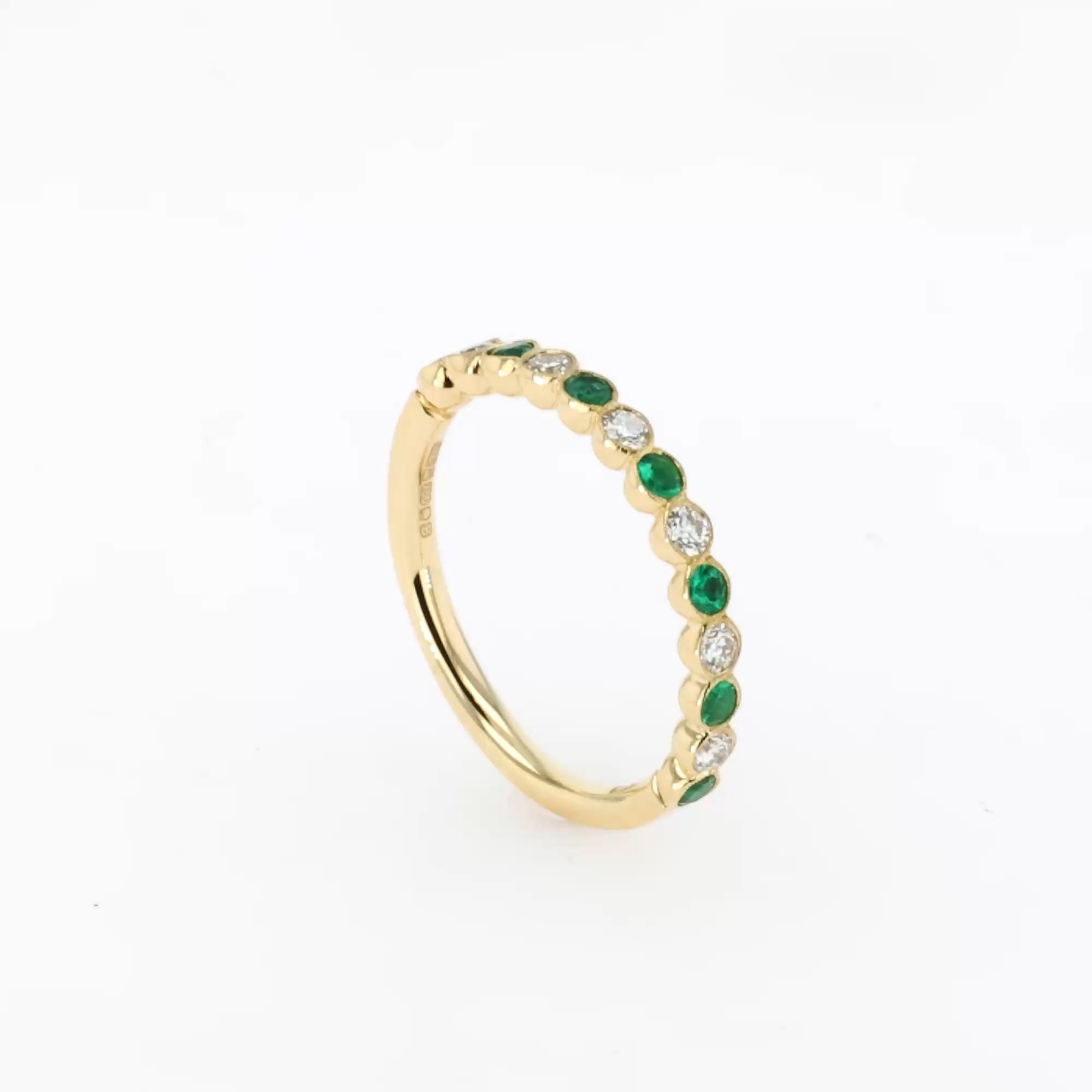Brilliant Cut 0.24ct Emerald and Diamond Half Eternity Ring in 18ct Yellow Gold