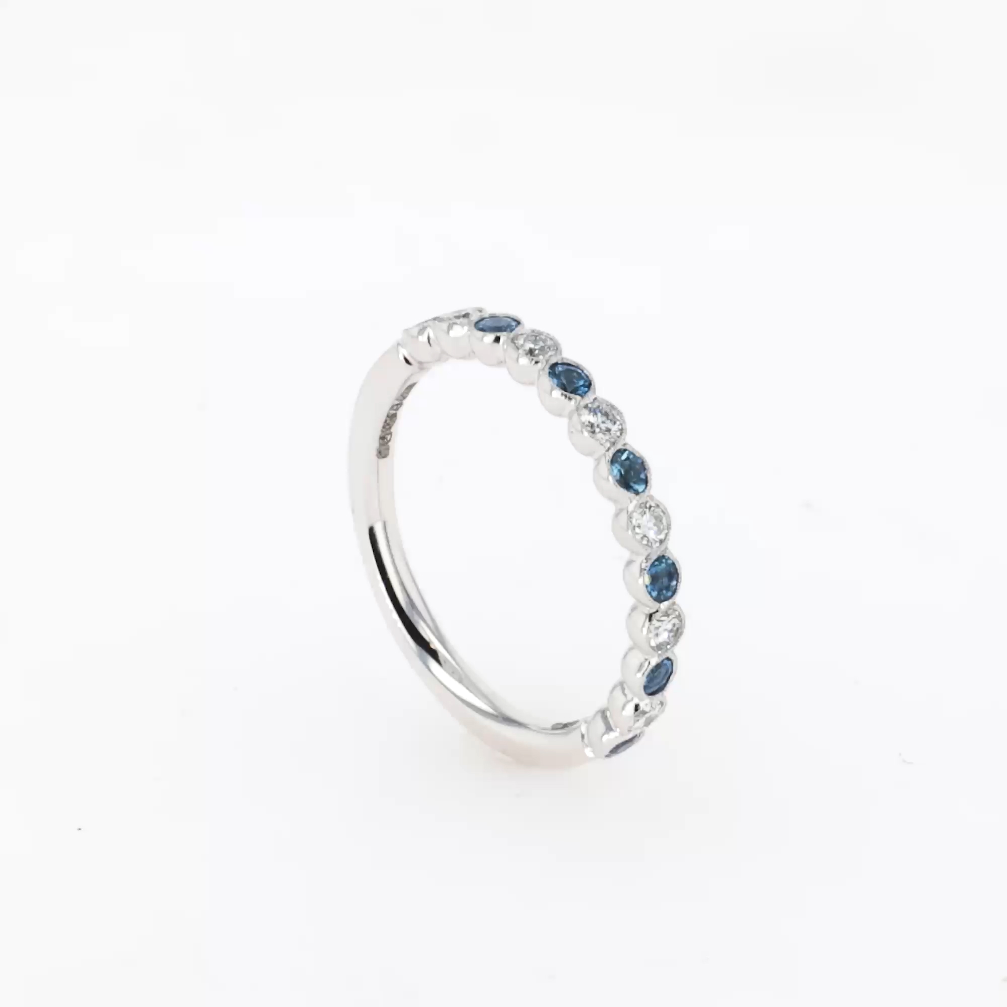 Brilliant Cut 0.28ct Aquamarine and Diamond Half Eternity Ring in Platinum