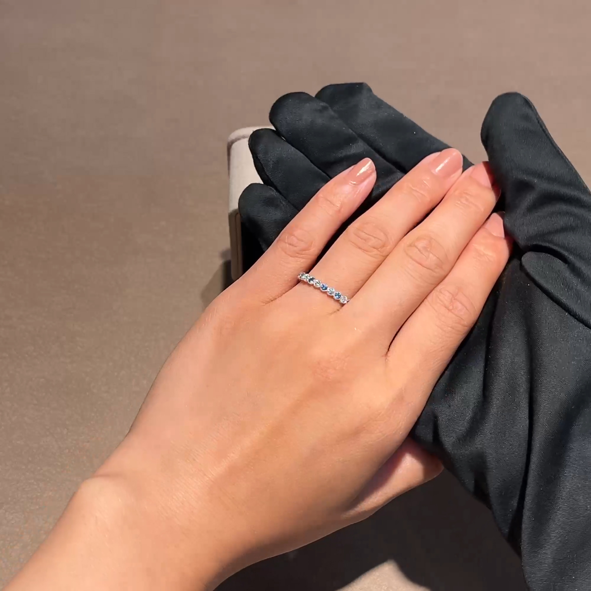 Brilliant Cut 0.28ct Aquamarine and Diamond Half Eternity Ring in Platinum