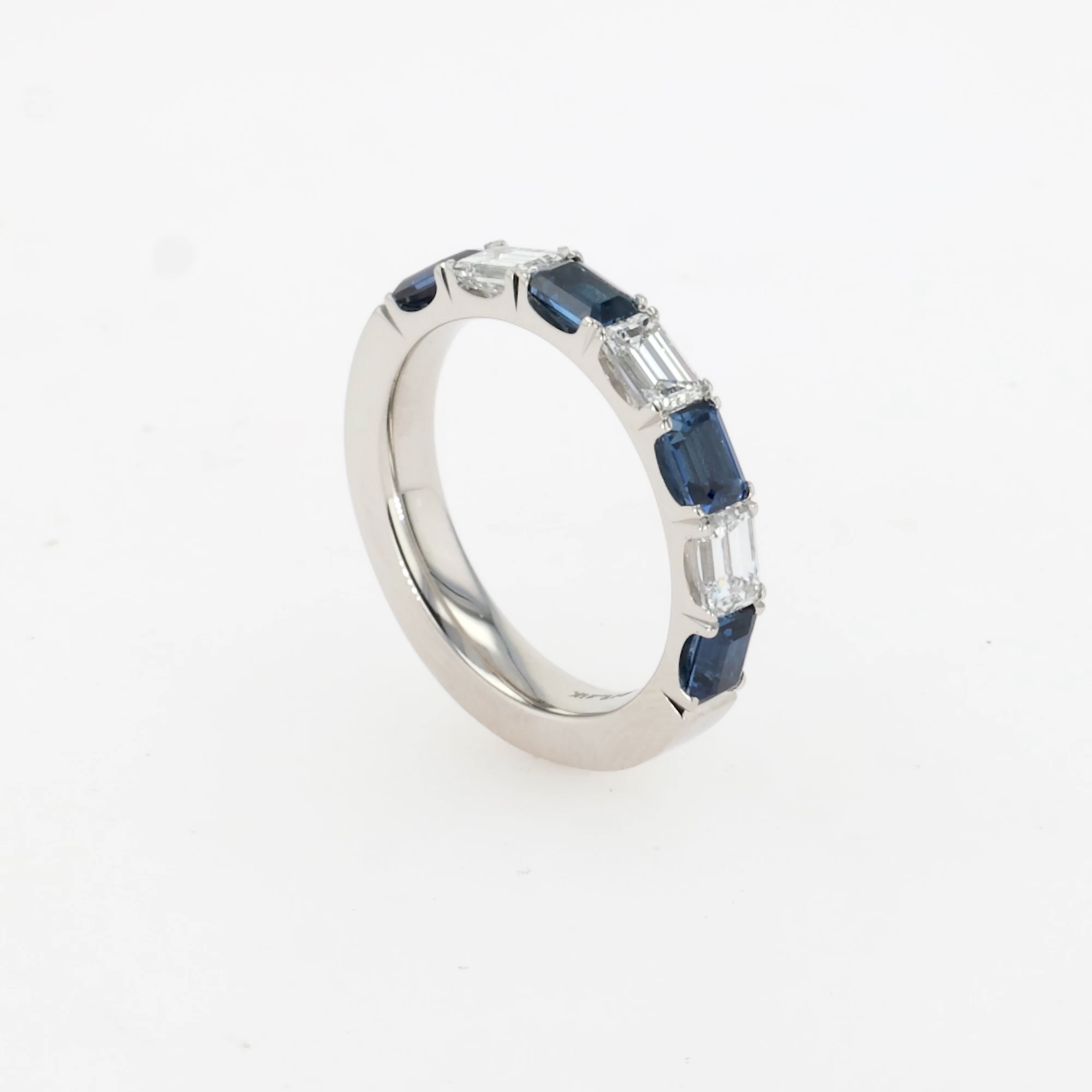 Emerald Cut 1.35ct Sapphire and Diamond Half Eternity Ring in Platinum