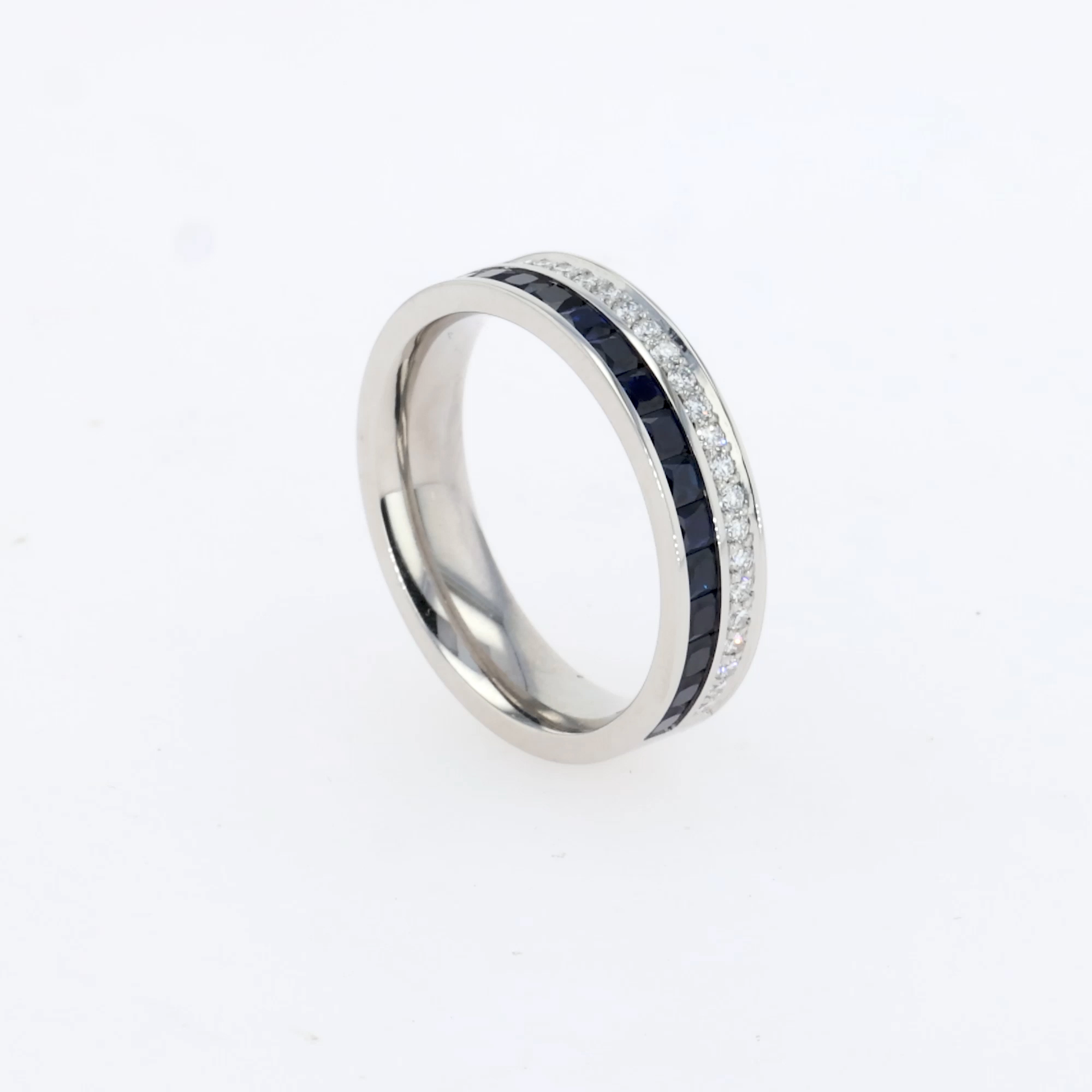 Princess Cut 0.75ct Sapphire and Diamond Half Eternity Ring in Platinum