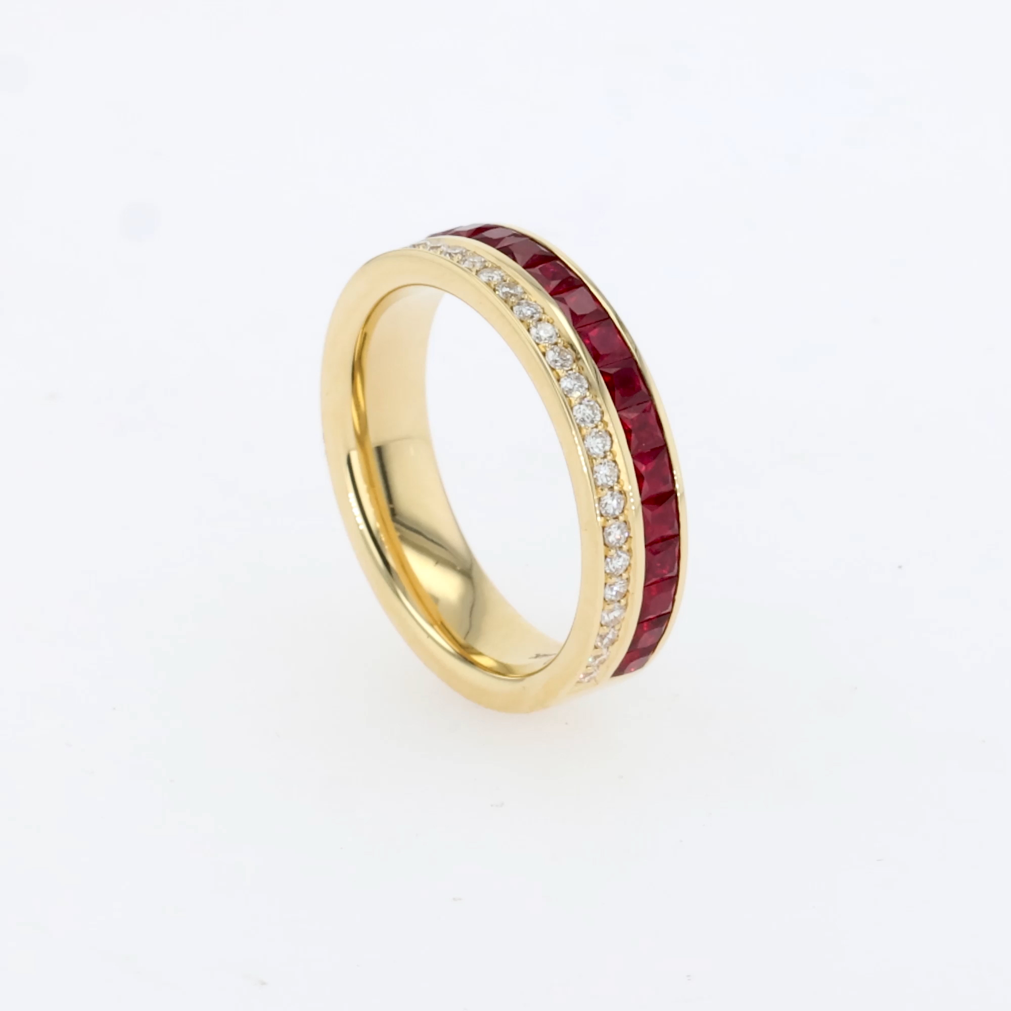Princess Cut 0.75ct Ruby and Diamond Half Eternity Ring in 18ct Yellow Gold