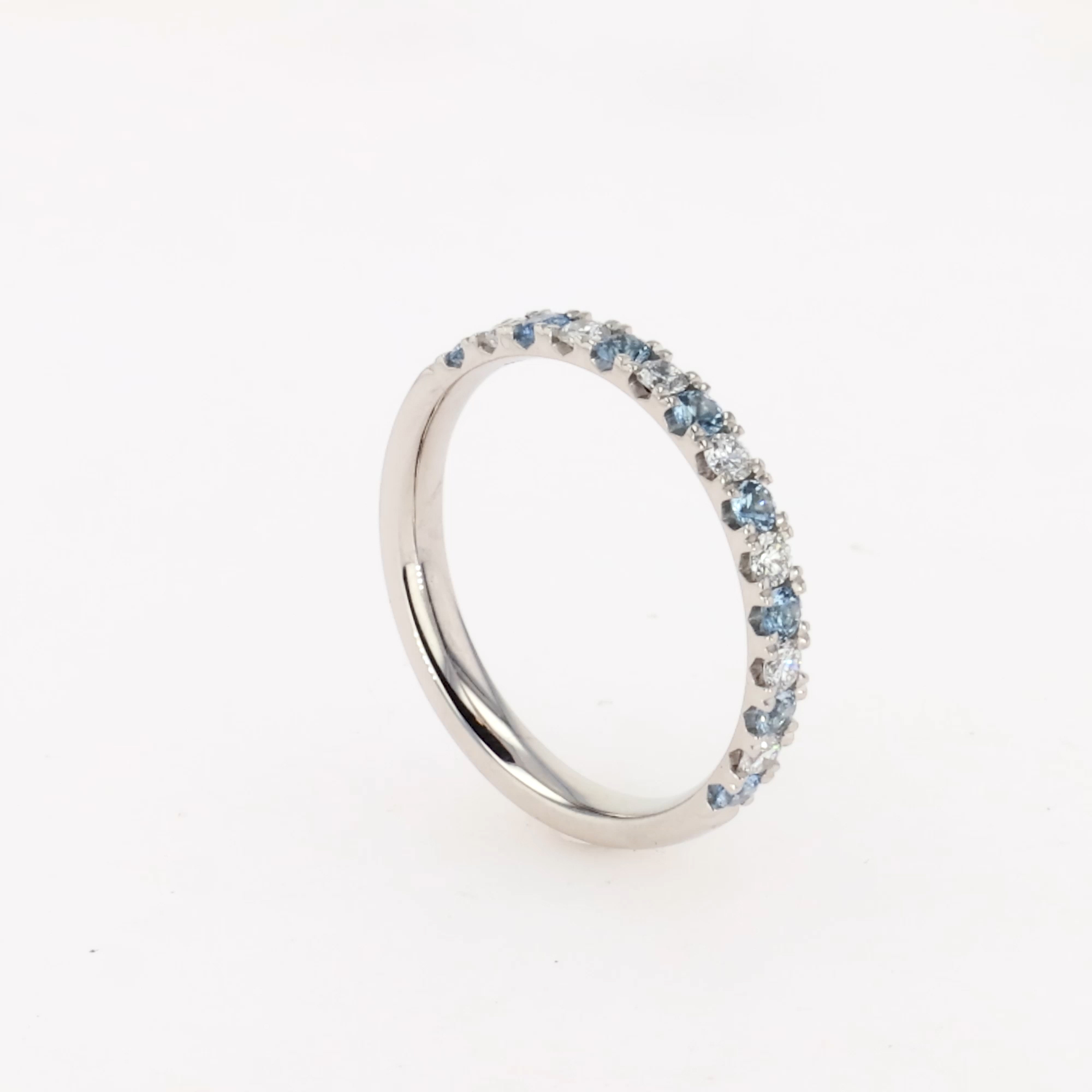 Brilliant Cut Aquamarine and Diamond Half Eternity Ring in Platinum