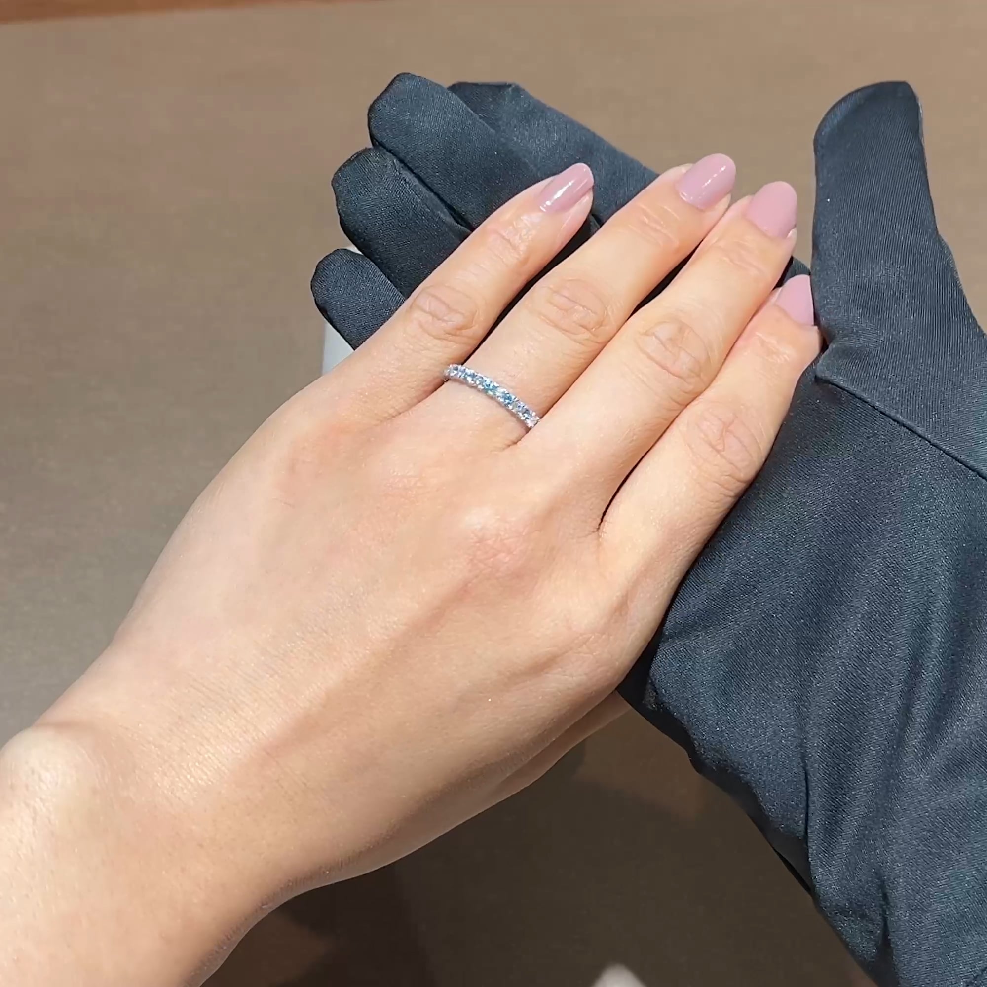 Brilliant Cut Natural Aquamarine and Diamond Half Eternity Ring in Platinum