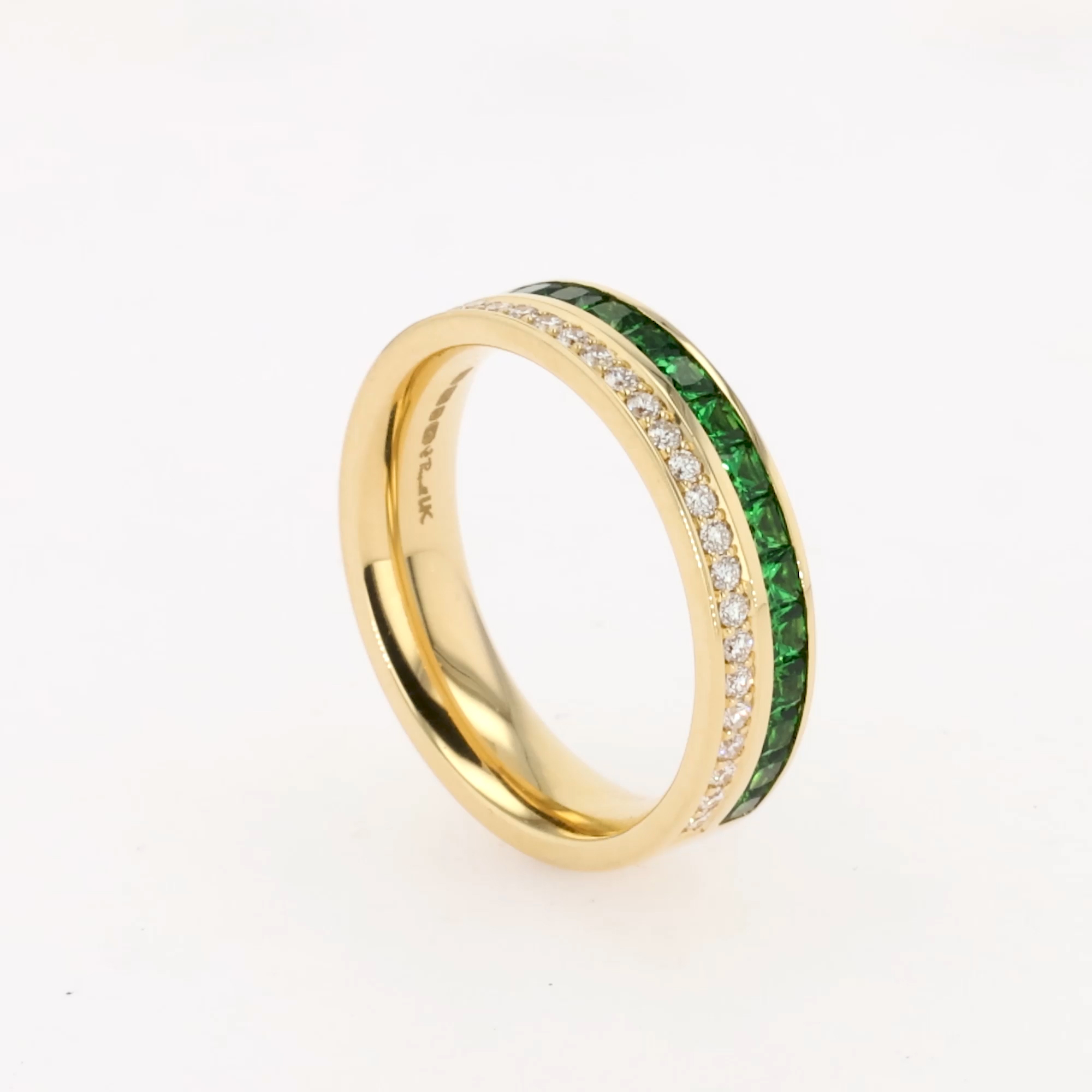 Princess Cut 0.75ct Tsavorite Garnet and Diamond Half Eternity Ring in 18ct Yellow Gold