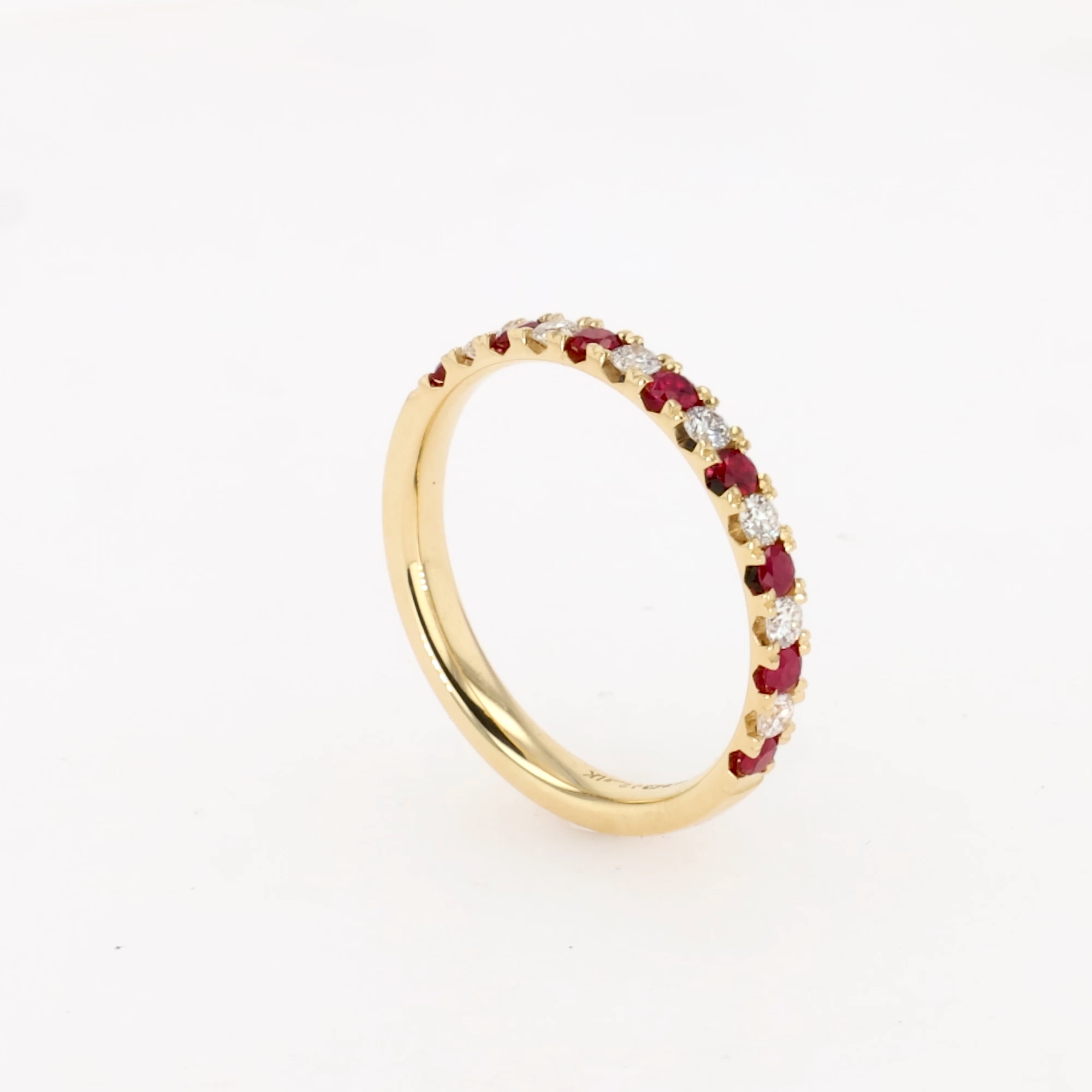 Brilliant Cut Ruby and Diamond Half Eternity Ring in 18ct Yellow Gold