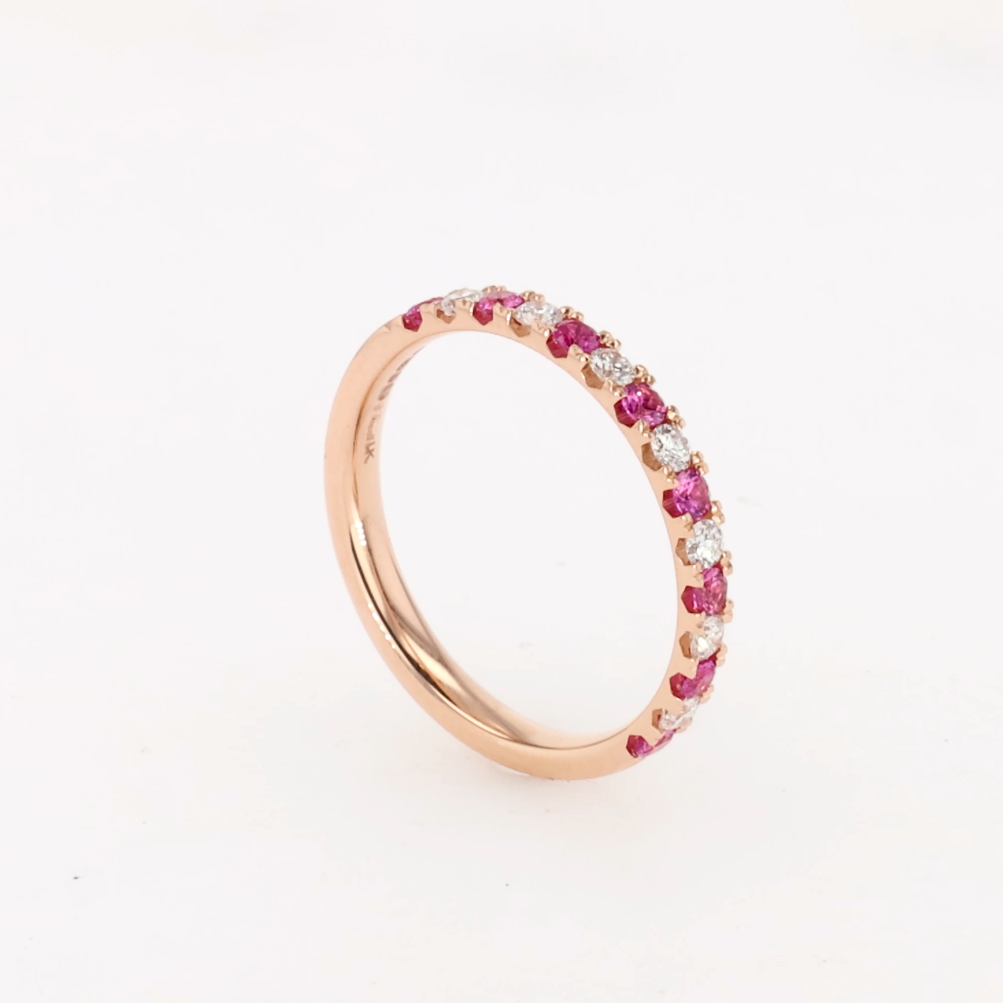 Brilliant Cut Pink Sapphire and Diamond Half Eternity Ring in 18ct Rose Gold