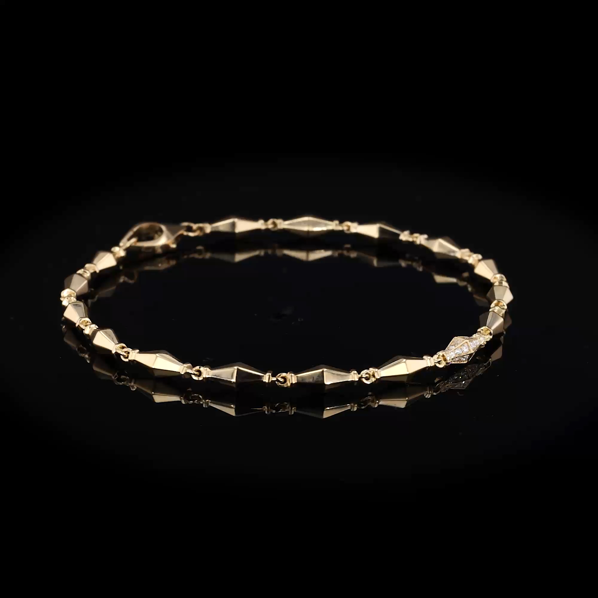 Cleopatra 0.188ct Diamond Gold Faceted Barrel Link Mini Bracelet in 18ct Yellow Gold