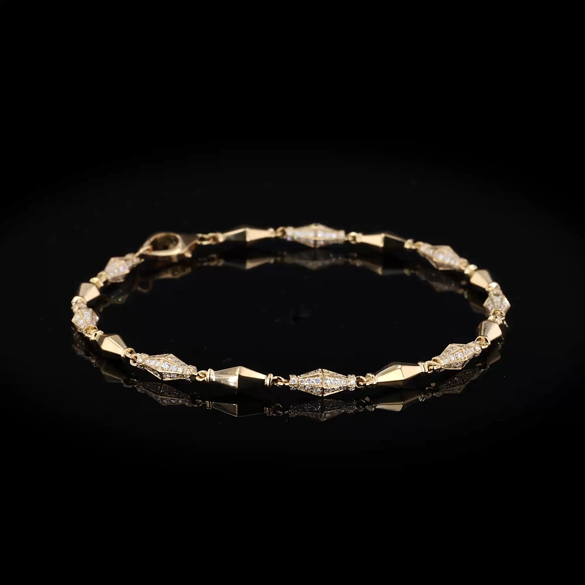 Cleopatra 1.499ct Diamond Gold Faceted Barrel Link Mini Bracelet in 18ct Yellow Gold