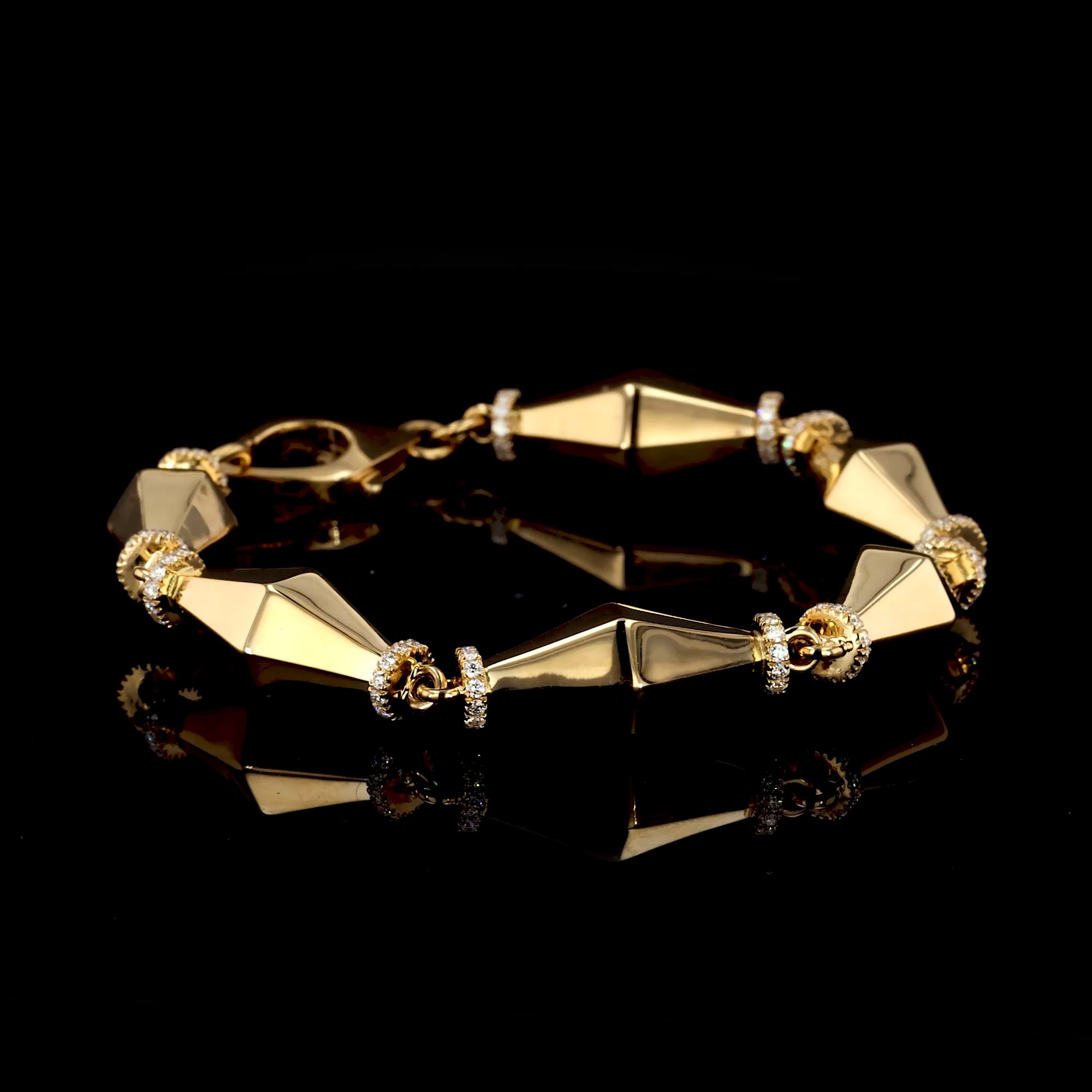 Cleopatra 2.189ct Natural Diamond Gold Faceted Barrel Link Bold Bracelet in 18ct Yellow Gold