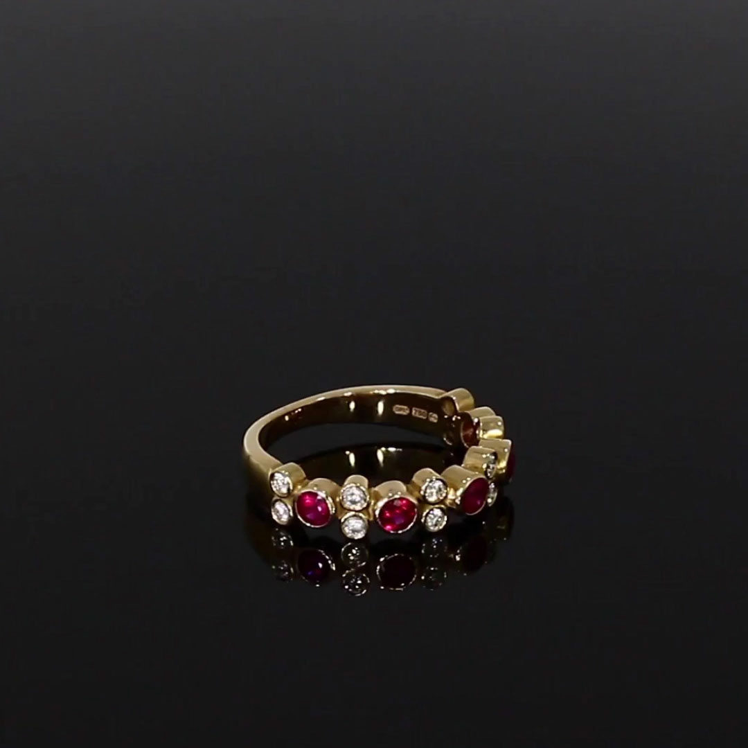 Bubbles Ruby and Diamond Band Ring 0.95ct in 18ct Rose Gold
