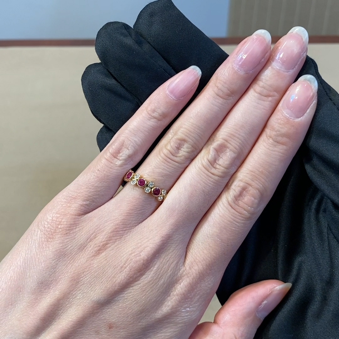 Bubbles Ruby and Diamond Band Ring 0.95ct in 18ct Rose Gold