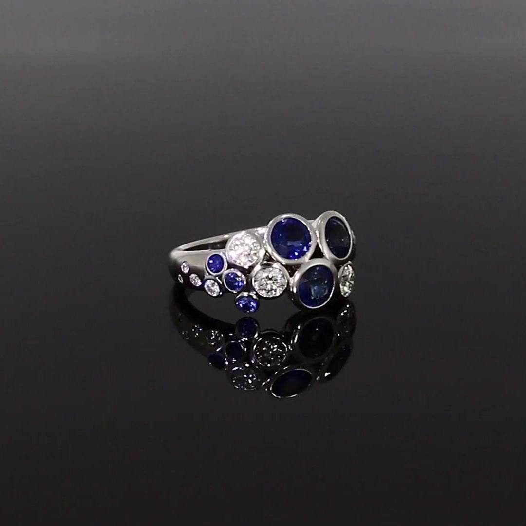 Bubbles Blue Sapphire and Diamond Dress Ring 2.62ct in 18ct White Gold