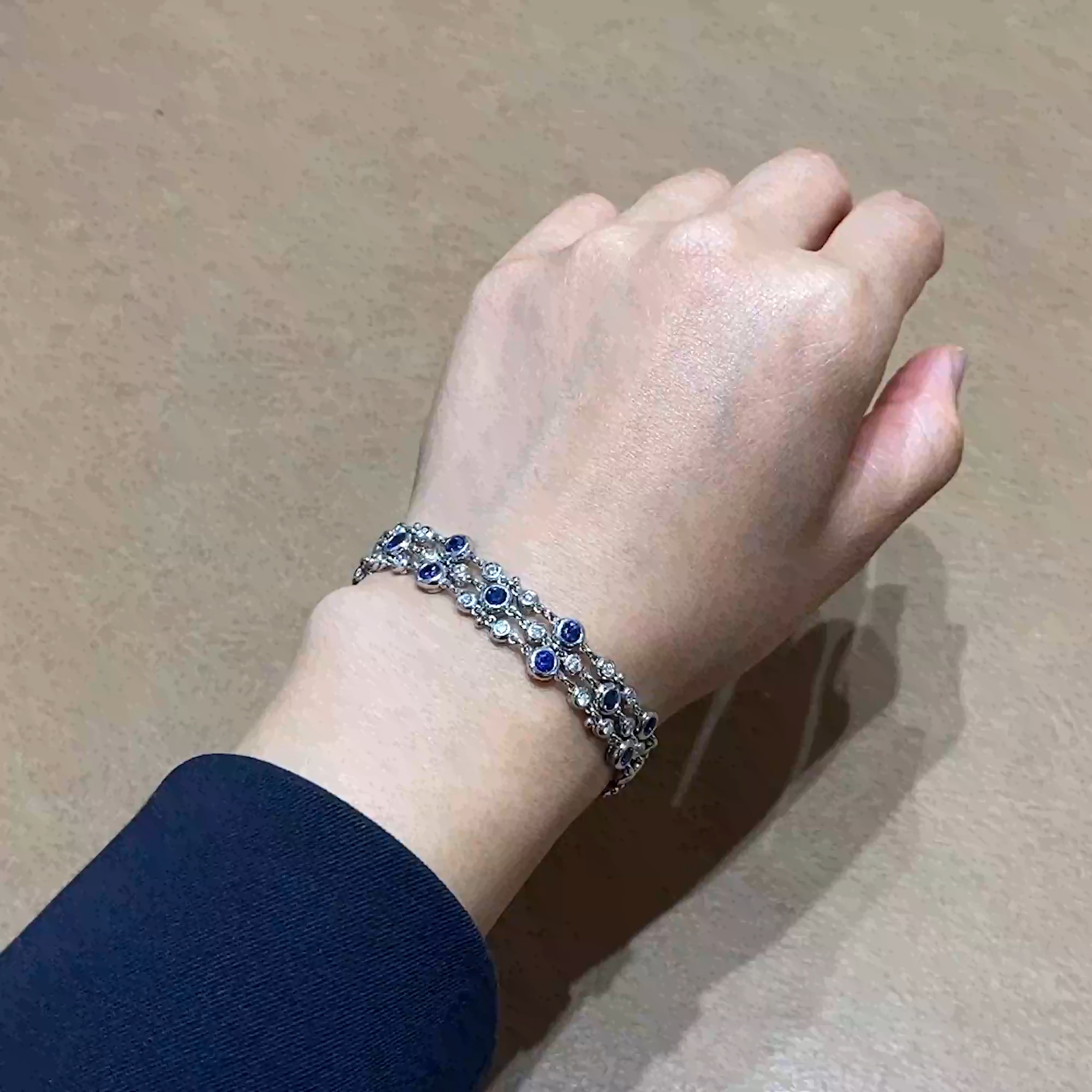 Bubbles Blue Sapphire and Diamond Three-Row Bracelet 5.85ct in 18ct White Gold