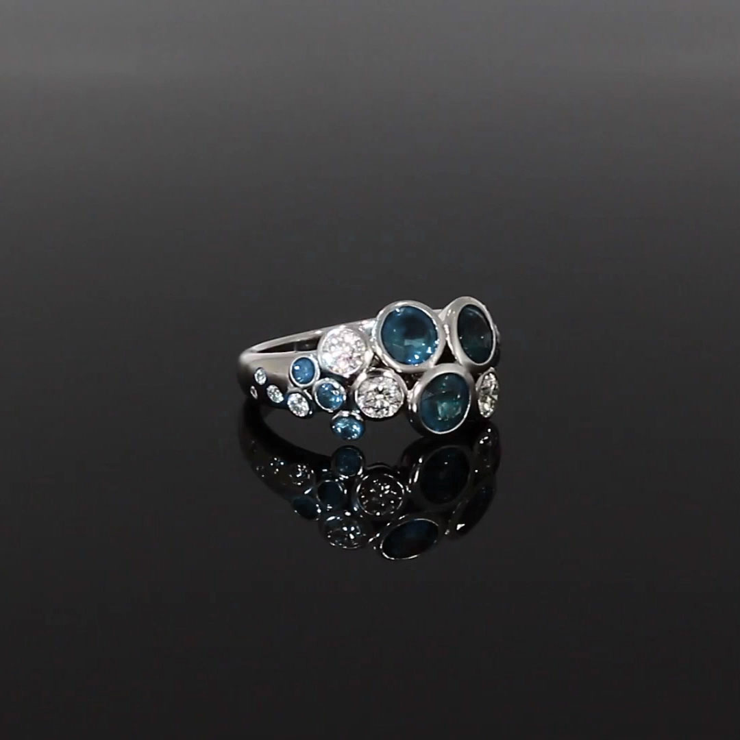 Bubbles Aquamarine and Diamond Cocktail Ring 2.14ct in 18ct White Gold