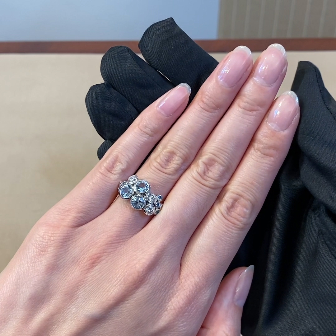 Bubbles Aquamarine and Diamond Cocktail Ring 2.14ct in 18ct White Gold