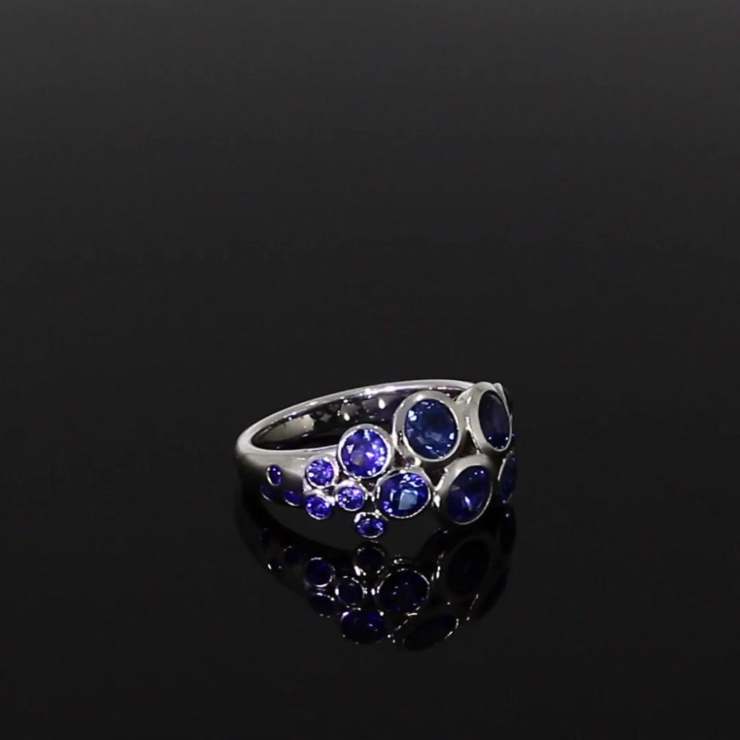 Bubbles Blue Sapphire Cocktail Ring 2.82ct in 18ct White Gold