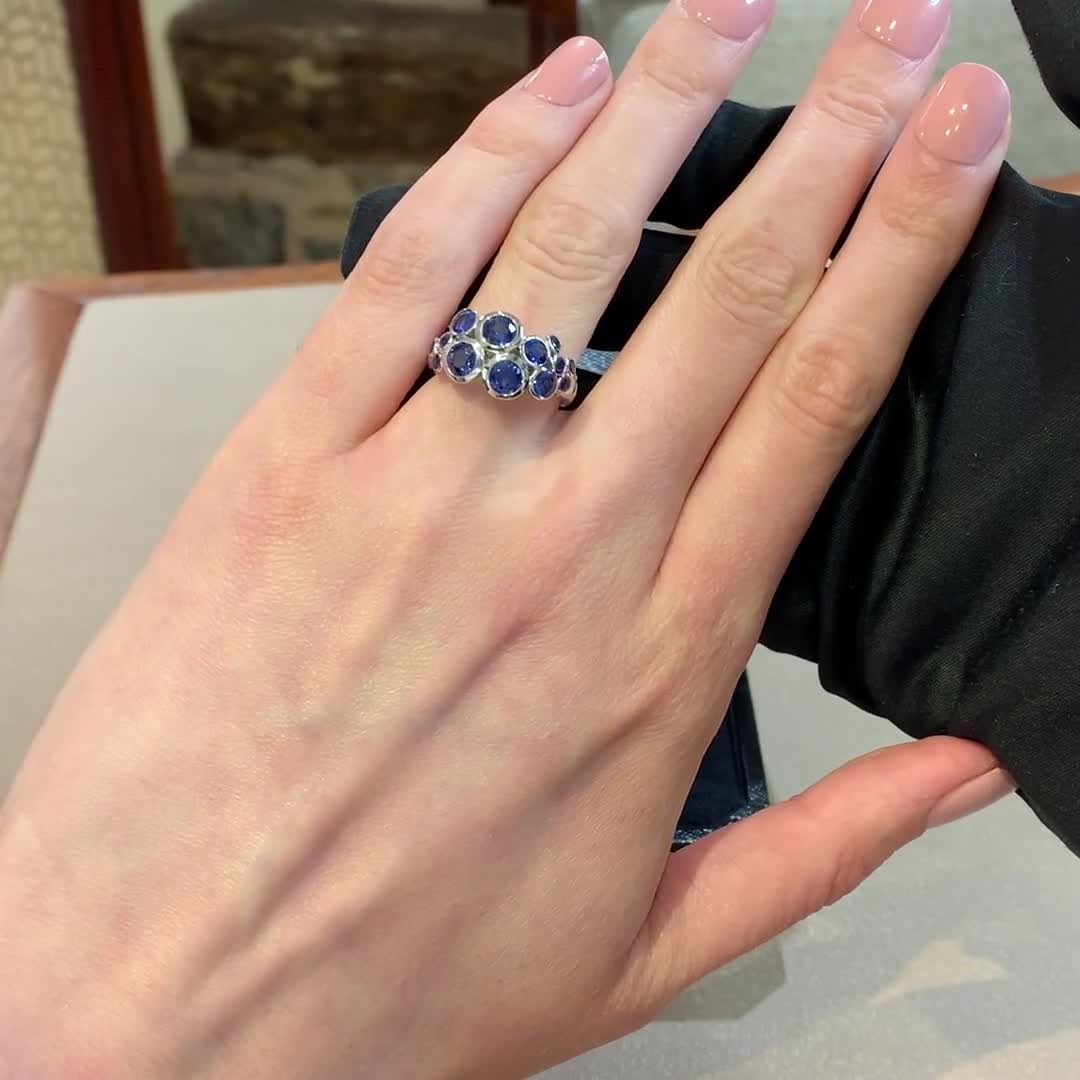 Bubbles Blue Sapphire Cocktail Ring 2.82ct in 18ct White Gold