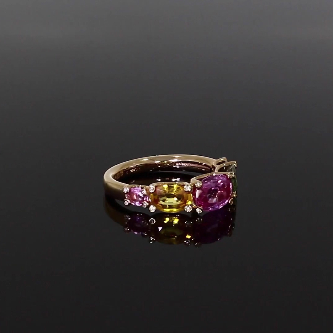 Rainbow Fancy Sapphire Five Stone Ring 4.22ct in 18ct Rose Gold