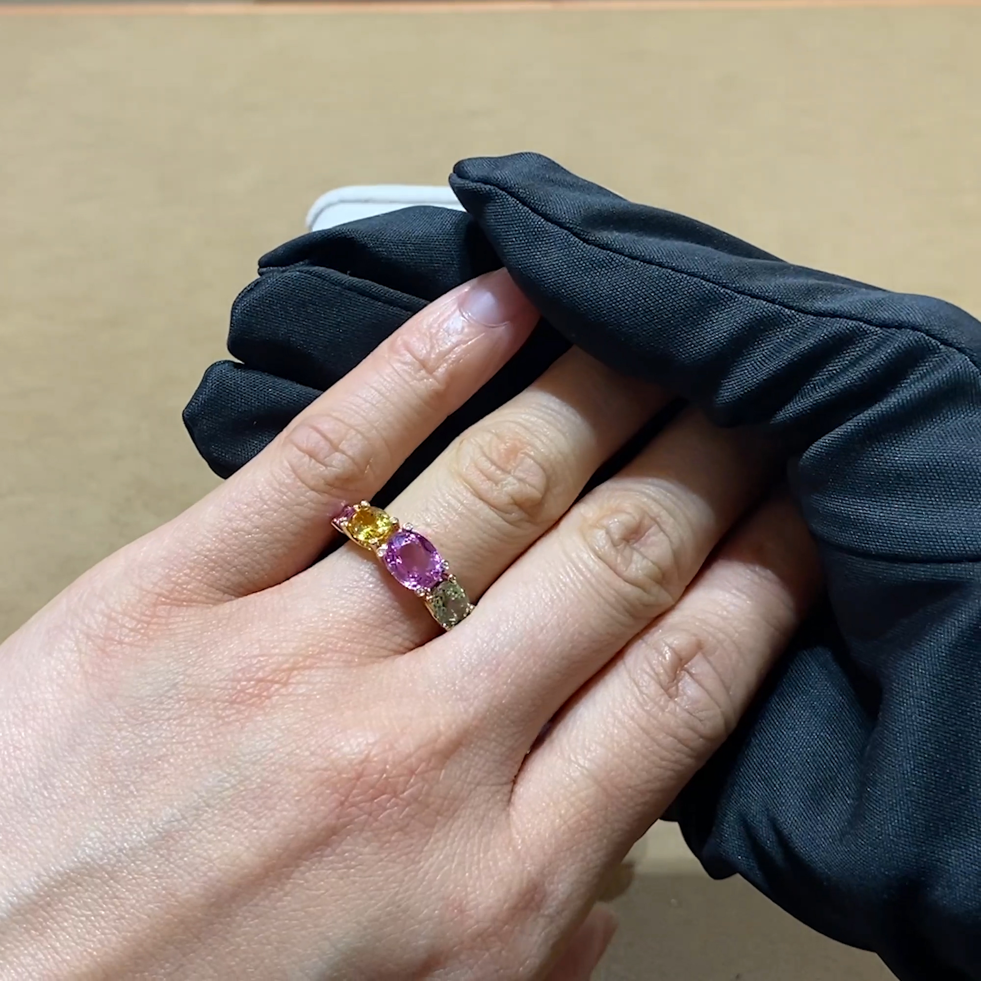Rainbow Fancy Sapphire Five Stone Ring 4.22ct in 18ct Rose Gold