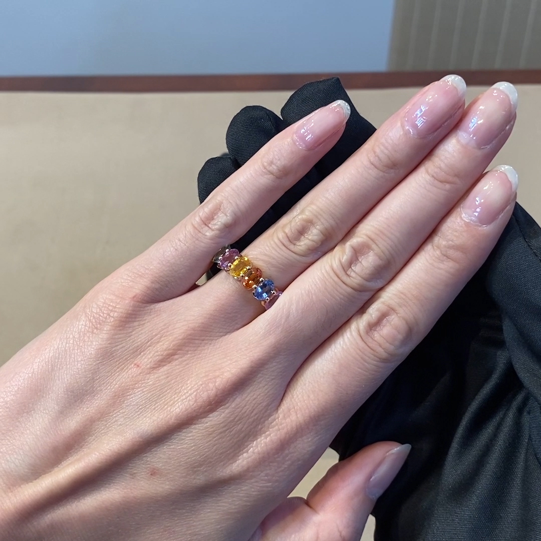 Rainbow Fancy Sapphire Cocktail Ring 4.36ct in 18ct Rose Gold