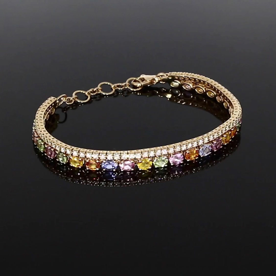 Rainbow Sapphire and Diamond Bracelet 7.88ct in 18ct Rose Gold