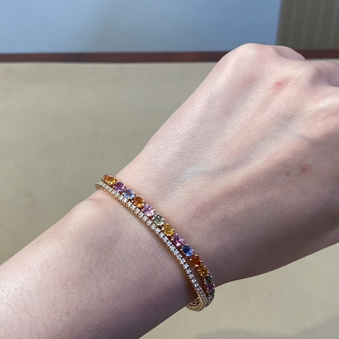 Rainbow Sapphire and Diamond Bracelet 7.88ct in 18ct Rose Gold