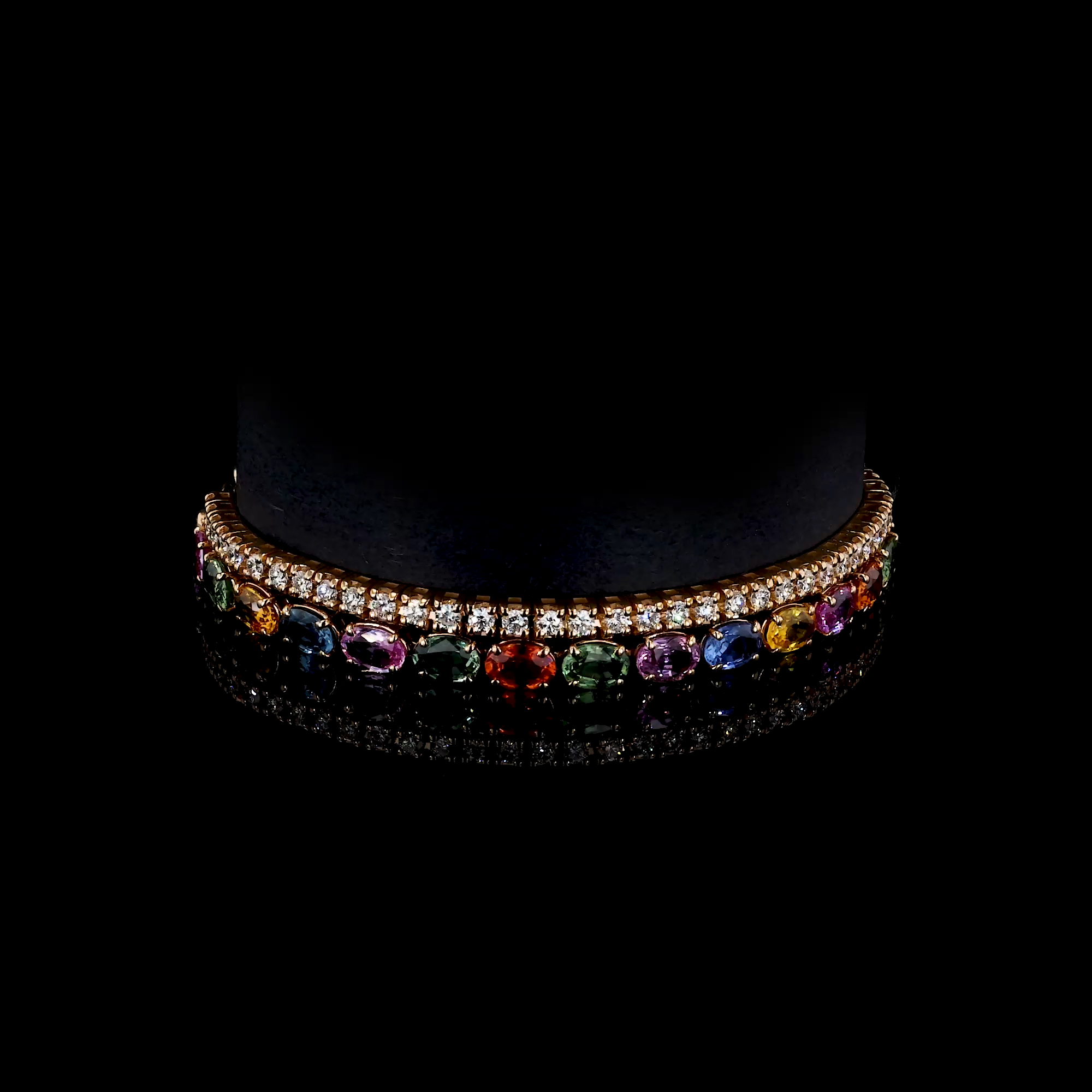 Rainbow Fancy Sapphire and Diamond Two Row Bracelet 15.69ct in 18ct Rose Gold