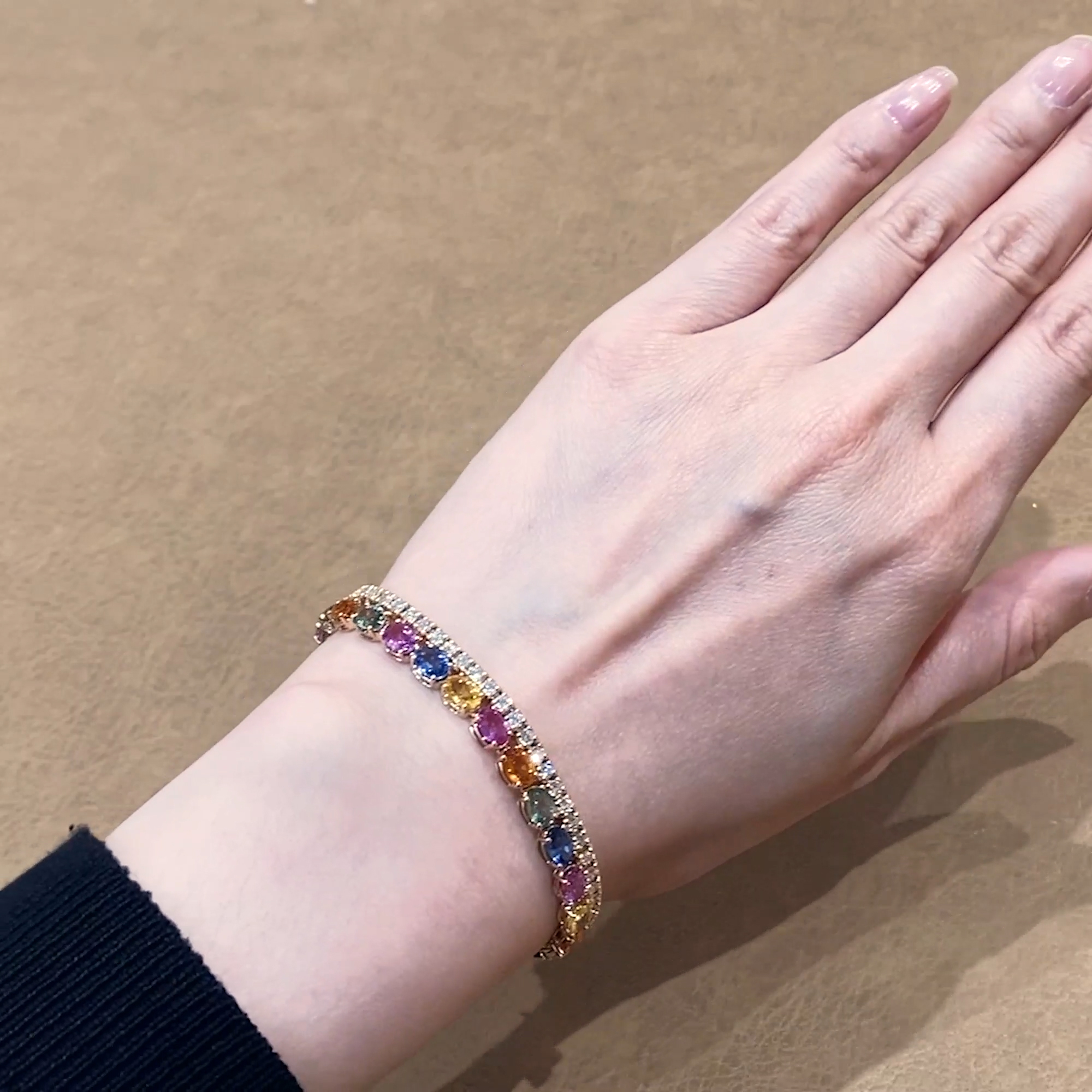 Rainbow Fancy Sapphire and Diamond Two Row Bracelet 15.69ct in 18ct Rose Gold