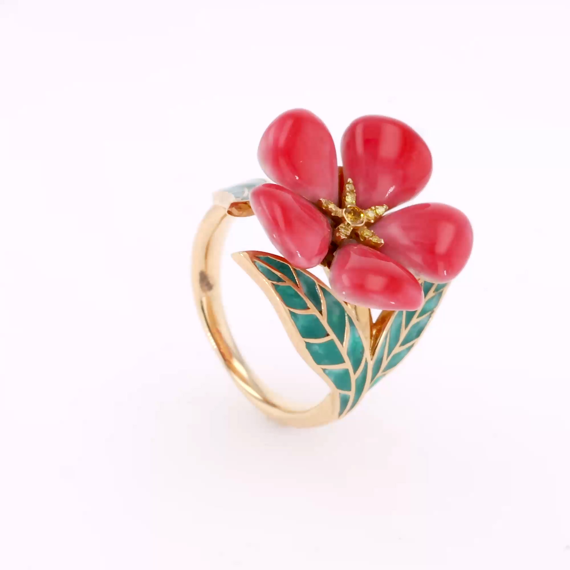 Wildflower Poppy Yellow Diamond Ring 0.06ct in Yellow Gold