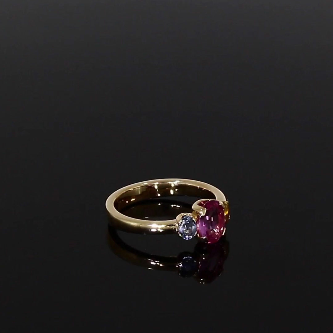 Rainbow Fancy Sapphire Three-Stone Ring<br /> 1.67CT in Rose Gold