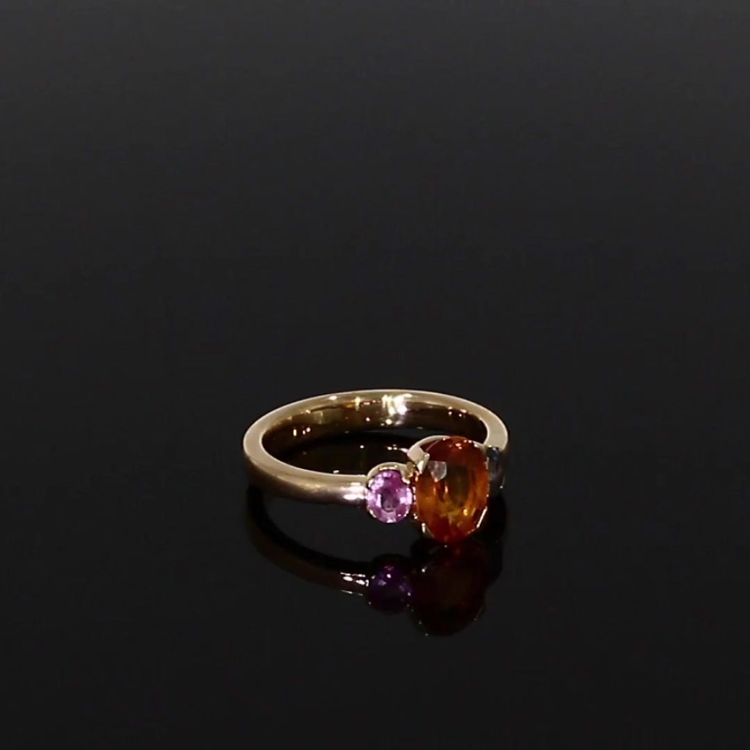 Rainbow Fancy Sapphire Three-Stone Ring 1.94ct in 18ct Rose Gold
