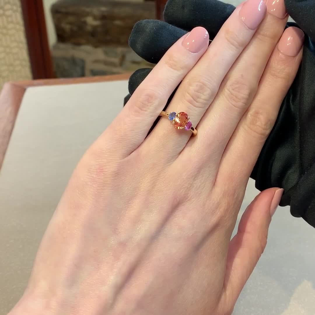 Rainbow Fancy Sapphire Three-Stone Ring 1.94ct in 18ct Rose Gold
