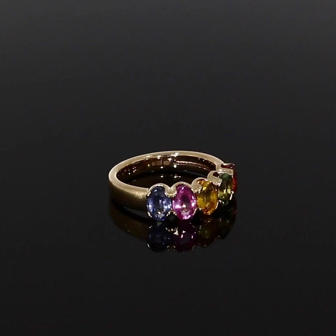 Rainbow Fancy Sapphire Five-Stone Ring 2.86ct in 18ct Rose Gold